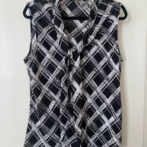 Evan Picone Black,Grey and White Plaid Blouse